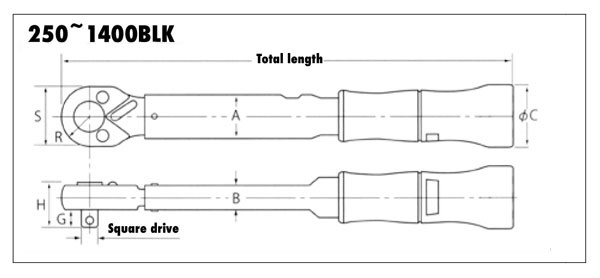Cần siết lực BLK (5N.m ~ 140N.m) chỉnh lực bằng hex wrench, chuôi nhựa